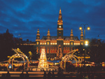 Christmas market at night, Town Hall Square, Vienna, Austria photo