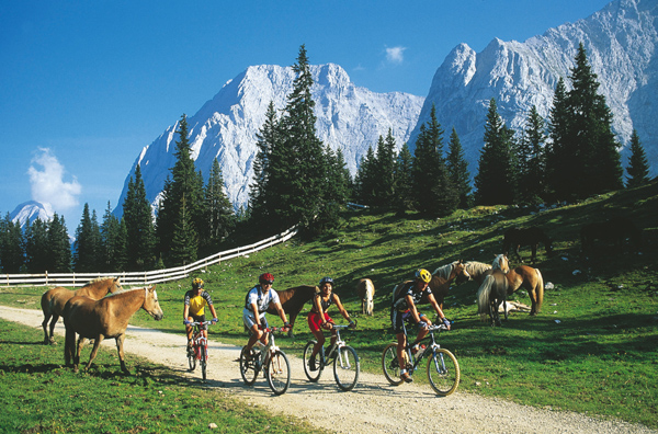 Mountain bikers near Lermoos, Tyrol, Austria Photo