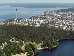 Aerial view of city and lake, Tampere, Finland photo