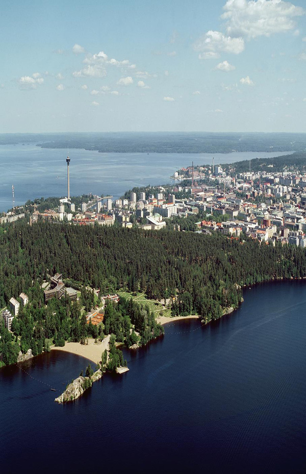 Aerial view of city and lake, Tampere, Finland Photo