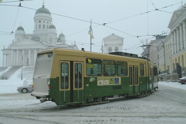 Tram in the winter, Helsinki, Finland Photo