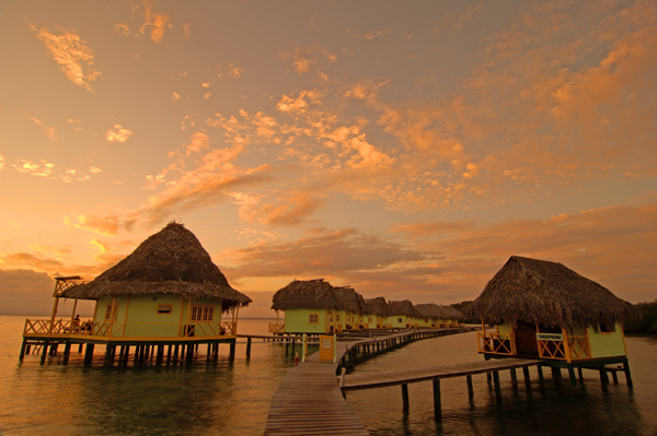 Beach hotel cabanas, Bocas Del Toro Province, Panama Photo