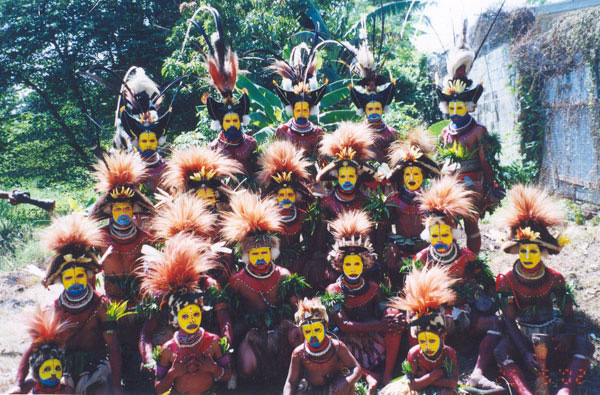 The famous Huli Wigmen local cultural group, 2001 Goroka Show, Papua New Guinea Photo