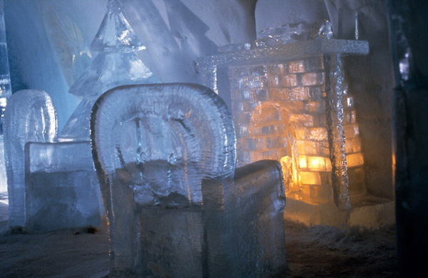 Room with a fireplace at icehotel, Jukkasjarvi, Lapland, Sweden Photo