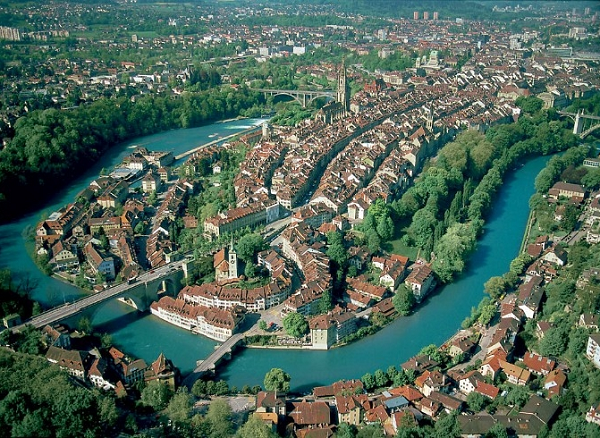 Aerial view of Bern city center, a UNESCO world heritage site, Switzerland photo.