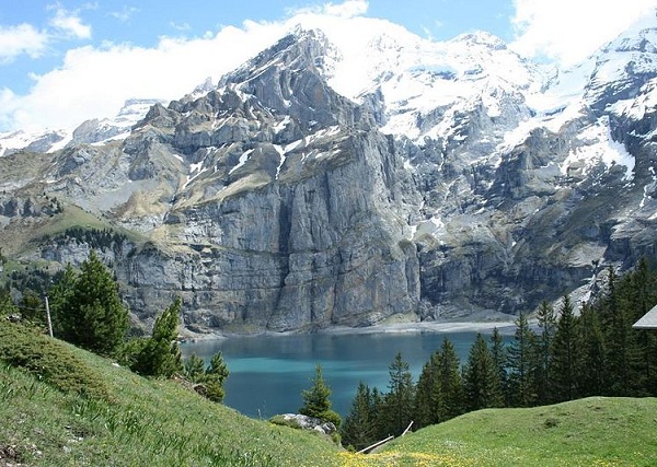Bluemlisalp and Oeschinen lake in the Bernese alps, Switzerland photo.