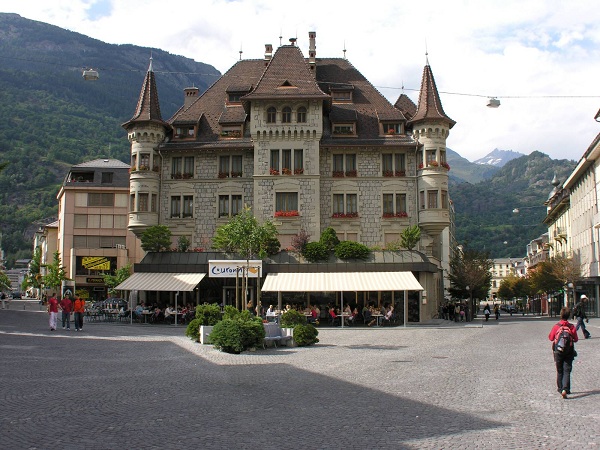 Old hotel on Bahnhofstrasse, Brig, Switzerland photo.