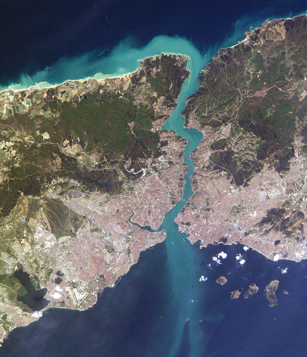 Istanbul and the Bosporus strait as seen from space, Turkey photo