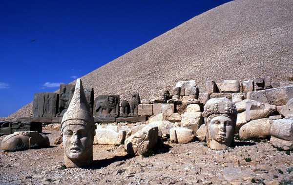 Statues near the peak of Nemrut mountain, Turkey photo