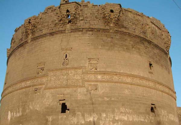 Tower with Arabic inscriptions, ancient city walls, Diyarbakir, Turkey photo