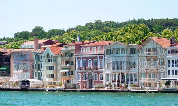 Traditional waterfront houses on the Bosphorus strait, Istanbul, Turkey photo