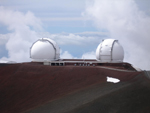 Keck Observatory on Mauna Kea, Hawaii, with a patch of snow in the foreground, United States photo