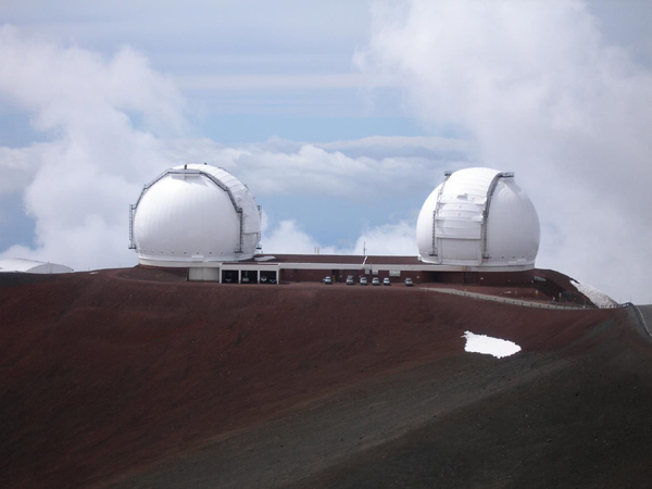Keck Observatory on Mauna Kea, Hawaii, with a patch of snow in the foreground, United States photo