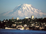 Tacoma skyline with Mount Rainier in the background, Washington, United States photo